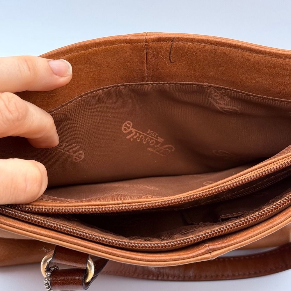 Fossil Brown Pebbled Leather Whipstitch Tote Bag Satchel with Key Charm - Picture 7 of 16